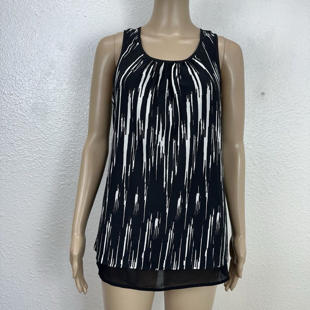 Daniel Rainn Tank Top Womens S Black White Chiffon Office Siren Capsule Staple S